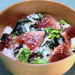 NHKきょうの料理はかつおと菜の花の手こねずし・牛乳餅のきな粉&黒みつがけ・豆腐のつくねバーグレシピ！